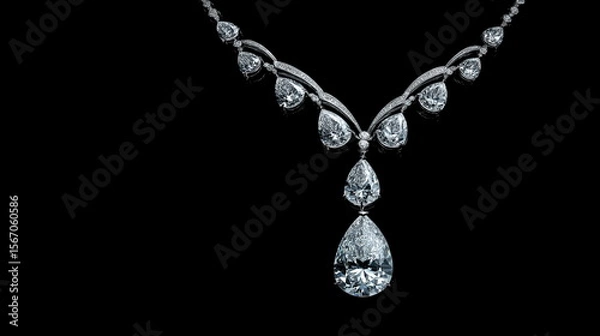 Obraz Elegant diamond necklace display luxury jewelry showcase gemstone collection dark background close-up opulence unveiled