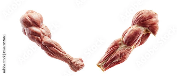 Obraz a illustration of a flexed human arm showing muscle structure on transparent background.