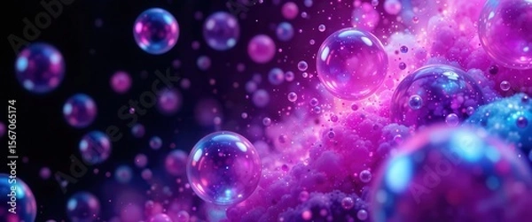Obraz Colorful bubbles floating in a dreamy purple and pink abstract background for computer screens