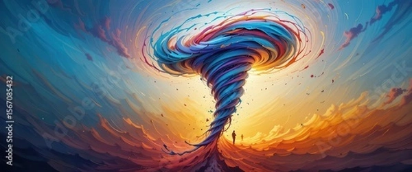 Obraz Colorful swirling tornado at sunset creates dynamic visual for computer background