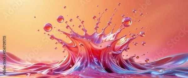 Obraz Colorful splash of liquid with vibrant droplets against a soft gradient background