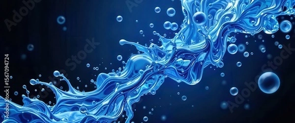 Obraz Flowing blue liquid with bubbles for computer monitor backgrounds