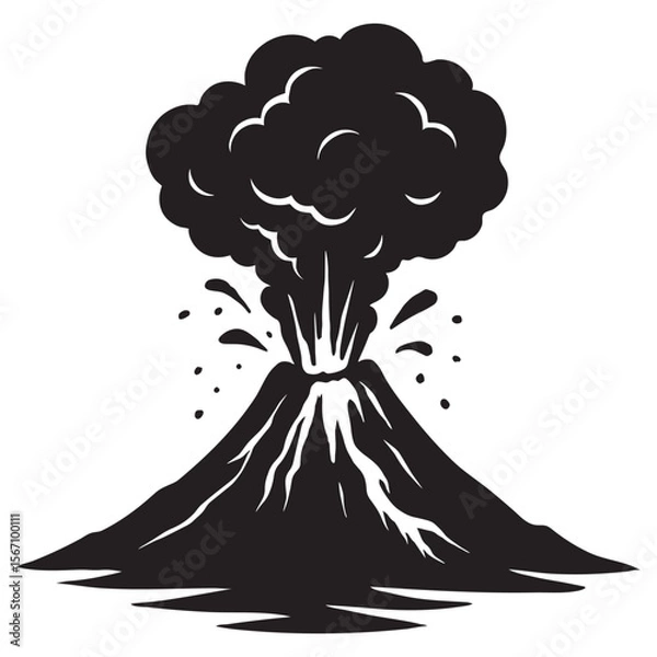Fototapeta Volcano Eruption Silhouette Vector, Exploding Mountain Icon for Nature, Disaster, and Geology Themes