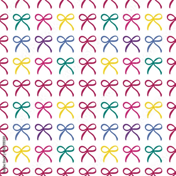 Fototapeta Minimalist seamless pattern with colorful bows on transparent background. Repeating PNG design for fabric, wrapping paper, stationery, and digital use.