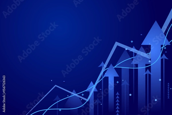 Fototapeta abstract arrow growing up graph success blue background. Stock market investment data and analysis finance graph. Business financial chart with moving up arrow graph.