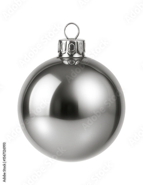 Fototapeta Christmas tree ornament made of glass with a shiny silver finish, perfect for hanging on a tree in a private home.