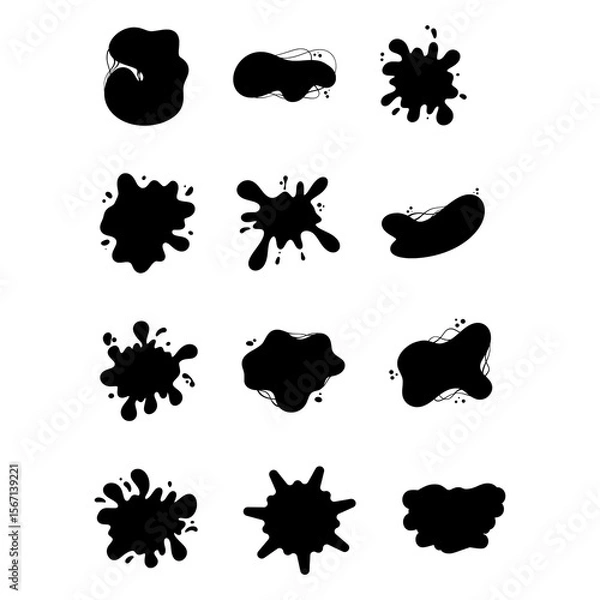Obraz Ink Blot Silhouette Vector Set – Abstract Splatters and Liquid Drop Shapes in Solid Black Style