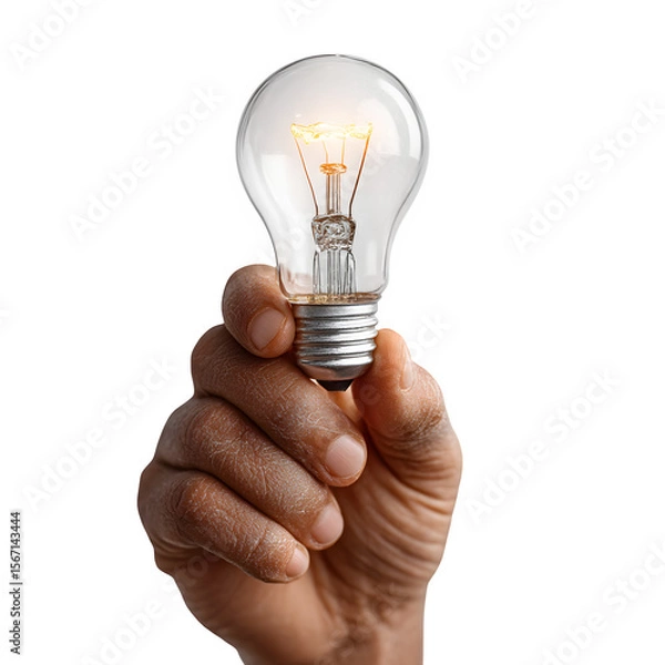 Fototapeta Light bulb glows in hand, idea brightens against the transparent background