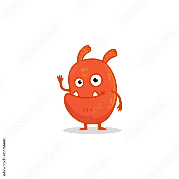 Fototapeta Cute cartoon monster on white background. Happy Alien. Funny orange monster in flat style. Vector illustration.
