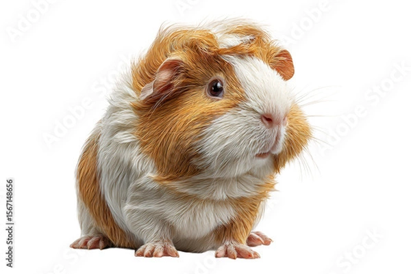 Obraz PNG Adorable guinea pig with fluffy fur on black background