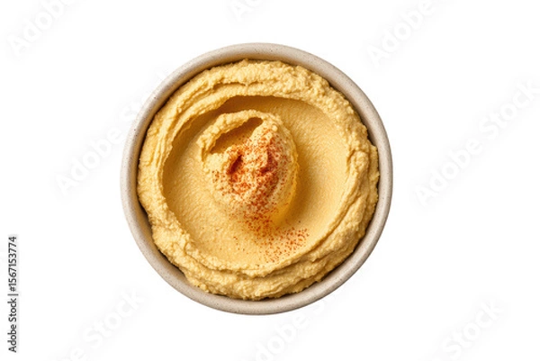 Obraz PNG Creamy hummus with paprika garnish in a bowl