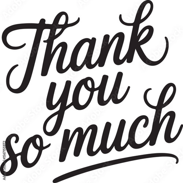Fototapeta Elegant Thank You So Much Handwritten Text with Underline in Black Script Style