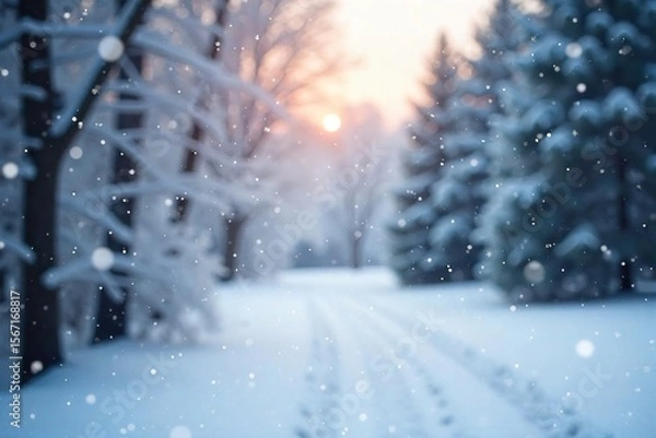 Fototapeta Ethereal Winter Wonderland Softly Falling Snow Blurs a Dreamy Landscape