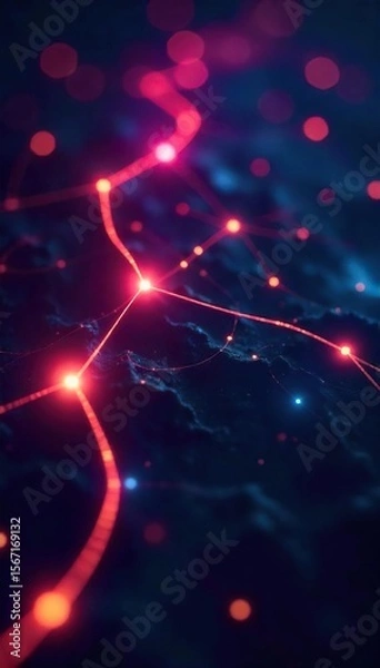 Fototapeta Abstract network of glowing lines connecting diverse shapes, symbolizing innovative connections and futuristic technology Ideal for tech, innovation, and connection themes , futuristic, technology