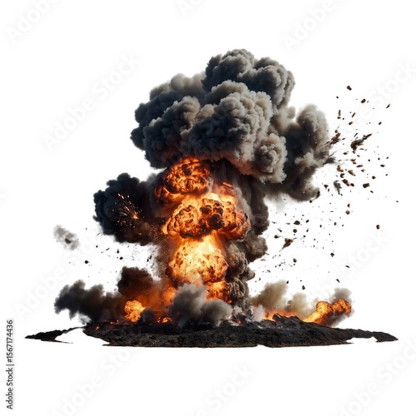 Fototapeta Massive explosion fireball smoke cloud transparent background