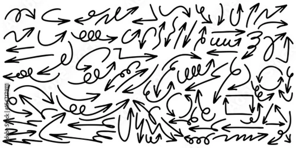 Fototapeta Set of Hand drawn vector arrows doodle on white background. design element vector illustration.