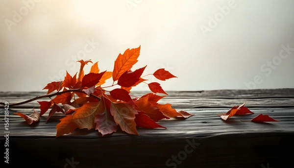 Fototapeta Autumn Still Life with Dry Leaves, Pine Cones and Candle