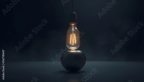 Fototapeta Creative Light Bulb Glowing in the Dark on Reflective Surface