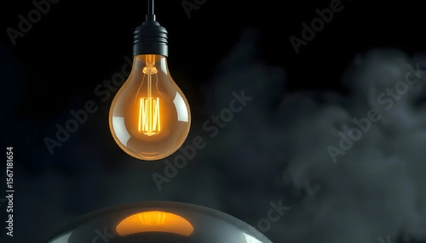 Obraz Creative Light Bulb Glowing in the Dark on Reflective Surface