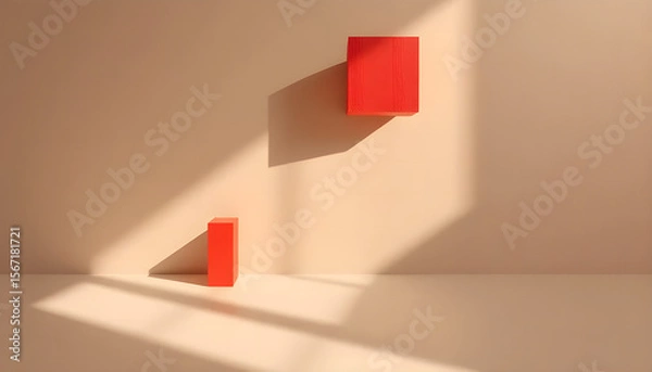 Fototapeta Minimal Geometric Composition with Shadows on Colored Background