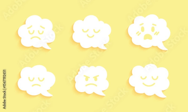 Fototapeta Vector Set of Cloud Speech Bubble With Emoticon