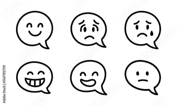 Fototapeta Vector Set of Hand Drawn Speech Bubble With Emoticon