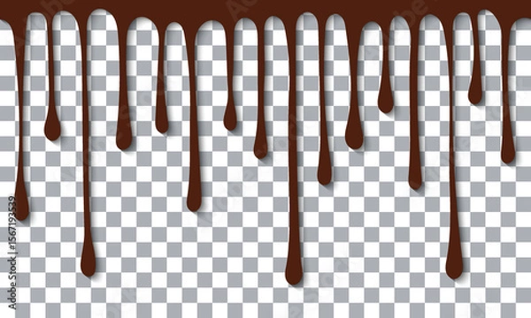 Fototapeta Vector Realistic Chocolate Falling Drops Isolated On Transparent Background