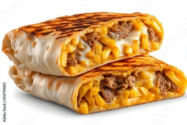 Fototapeta French taco with beef cross section isolated on a white background