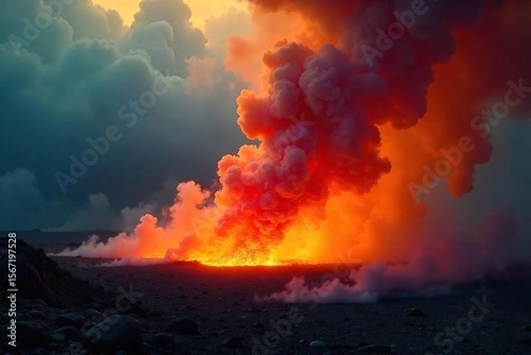 Fototapeta Mysterious Steam Rising from an Unknown Source, Heat Haze Distorts a Dark and Dangerous Setting, Captivating Thriller