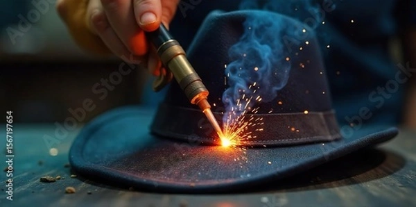 Fototapeta Precision Welding Crafting a Durable Hat with Innovative Fabric Fusion