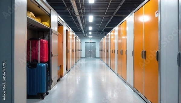 Fototapeta Secure & Stylish Luggage Storage Lockers in a Modern Facility Perfect for Airport Transit, Short-Term Storage, and Travel Efficiency