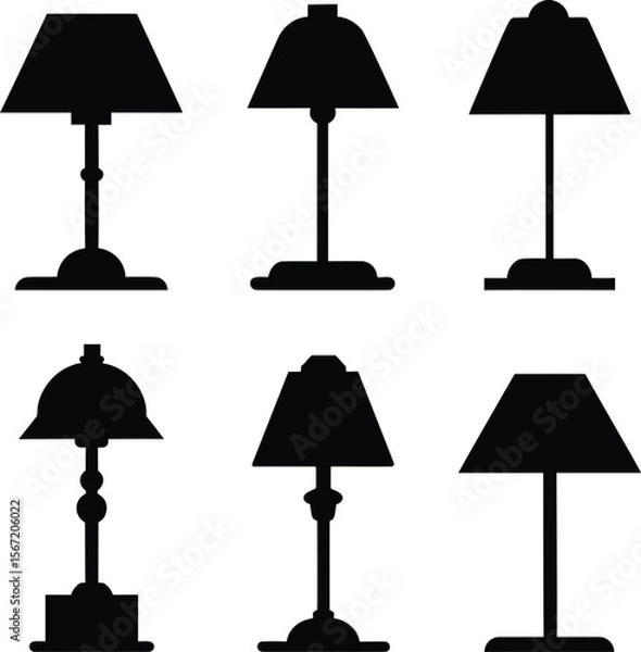 Obraz Bedside lamp silhouette set - 6 minimalist nightstand light vectors, EPS JPEG PNG