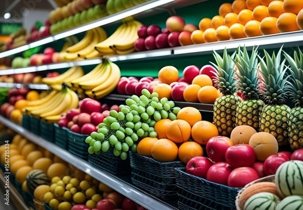 Obraz The produce aisle of a supermarket with a variety of fresh fruits on display