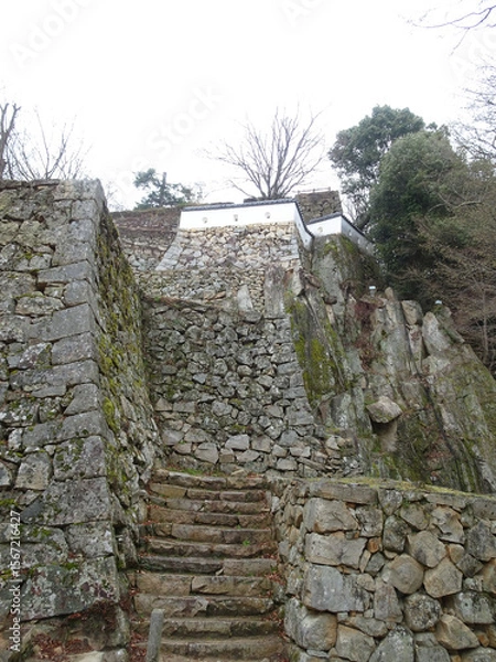 Fototapeta  日本：備中松山城跡／高い石垣と岩盤【日本百名城・日本三大山城】岡山県高梁市