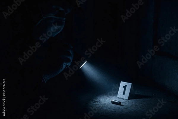 Fototapeta  Spotlight on Spent Casing — Dark Forensic Search