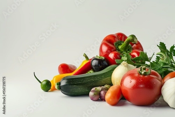 Obraz High Quality Picture of Fresh Vegetables Colored Ripe on White Desk