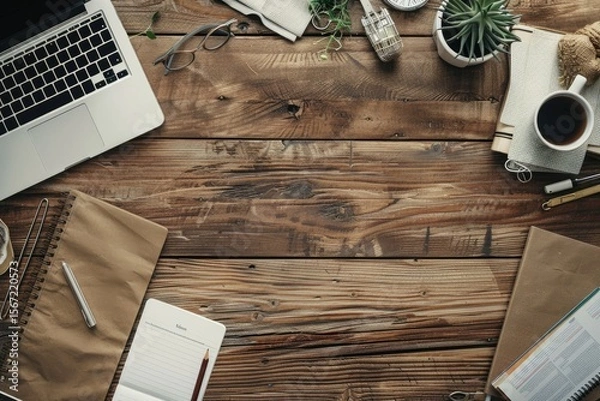 Obraz Ultra Hd Picture of Flat Lay Workspace with Notebooks