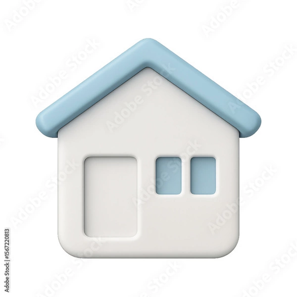 Fototapeta Modern Minimalist 3D House Icon:  White, Light Blue, Soft Lighting, Home Sweet Home Concept