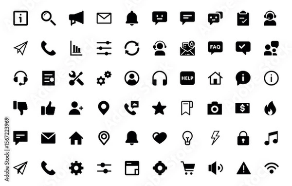 Fototapeta Ultimate Collection of 60+ Black and White UI Icons Perfect for Website and App Design