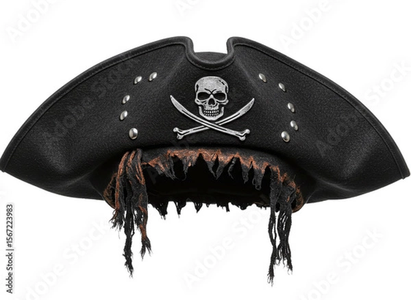 Fototapeta Black pirate hat with skull and crossbones isolated on transparent background