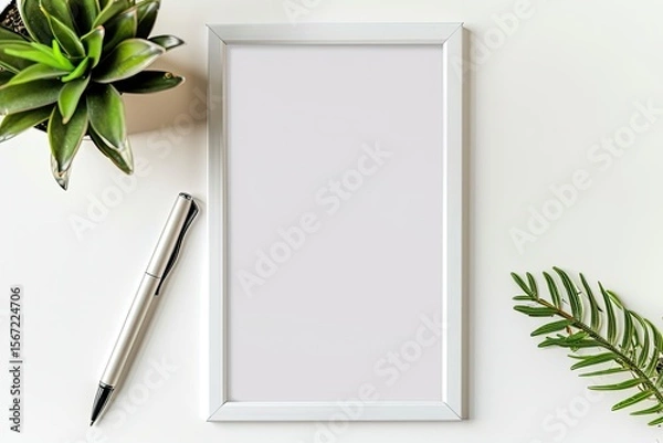 Fototapeta Vibrant Picture of a White Frame and a Pen Are Next to It, Next to a Pen