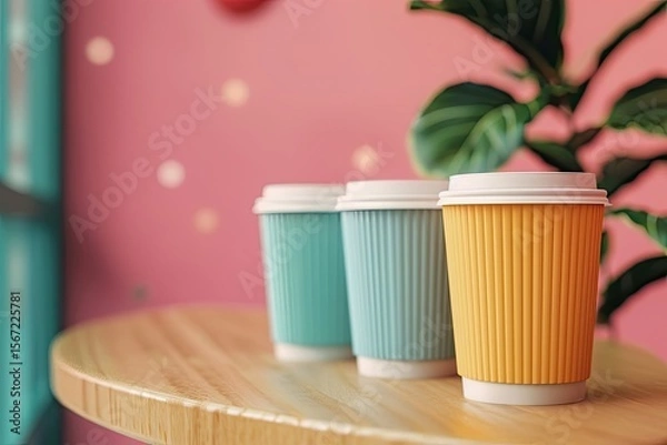 Fototapeta Sharp Picture of Colorful Takeaway Coffee Cup Mockup Design