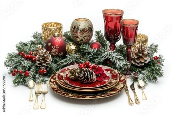 Fototapeta Vibrant Christmas Gatherings Isolated on White Background, Depth of Field