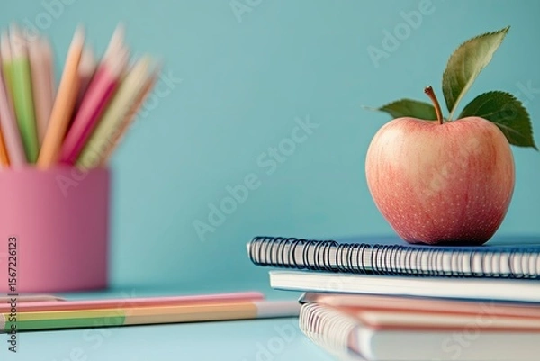 Fototapeta Pixel Perfect Image of Front View of Back to School Stationery with Pencils and Medical Mask
