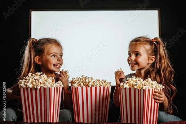Fototapeta Flawless Visual of Girls Having Popcorn Watching Movie
