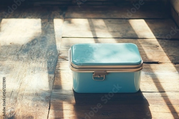 Fototapeta Detailed Image of Open Lunch Box on Wooden Table