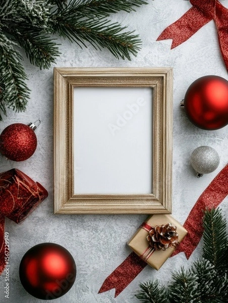 Fototapeta detailed visual  of top view frame with new year accessories