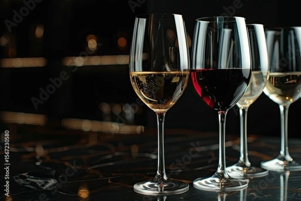 Fototapeta Vibrant Color Image of Closeup of Wine Glasses on Table