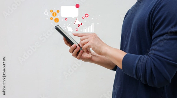 Fototapeta close up man hand touch screen on digital tablet to use marketing tool and check traffic research of pay per click program on web page for online business and lifestyle concept