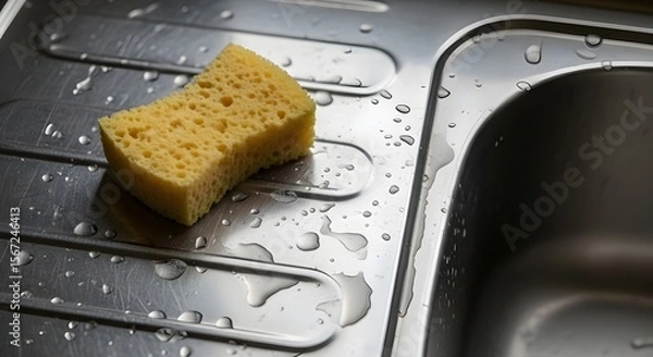 Fototapeta wet sponge on the sink